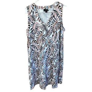 J. Jill Wearever Collection Palm Leaf Shift Stretch Dress L Pockets V Neck